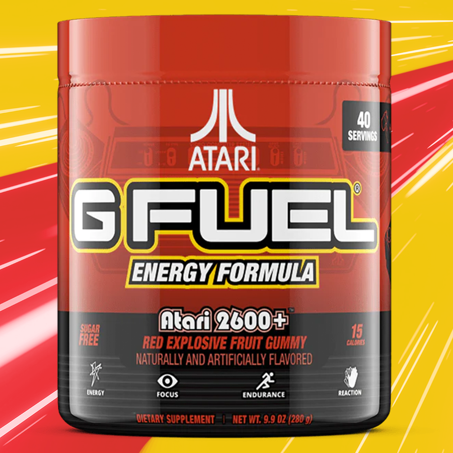 G FUEL energy, Atari 2600+, tub,  product front with fruits and berries