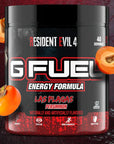 G FUEL energy, Las plagas, tub,  product front matching background and fruits