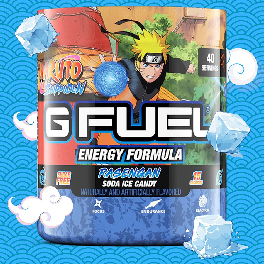 G FUEL energy, Naruto, Rasengan, tub,  product front with matching background