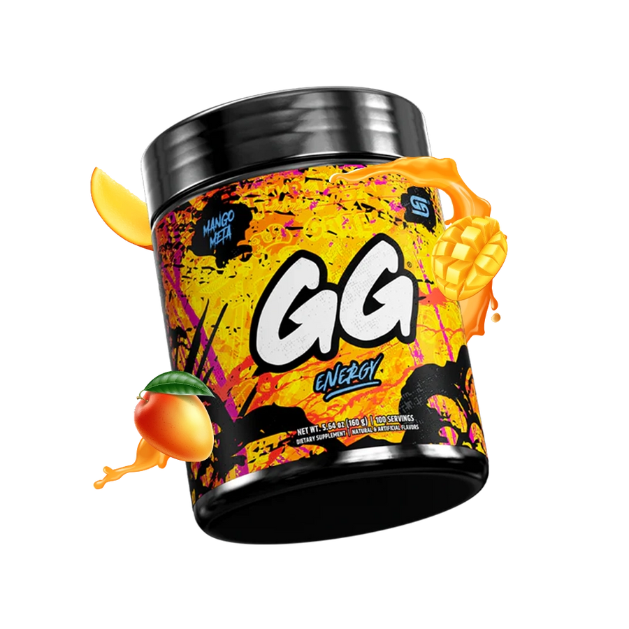 Gamersupps Energy, Mango Meta, tub,  product front with fruits