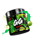 Gamersupps caffeine free, Sour apple, tub,  product front with fruits