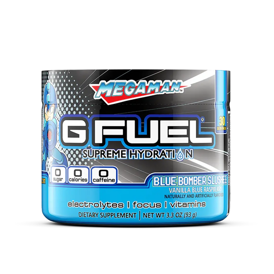 G FUEL caffeine free, Mega man, blue bomber slushee, tub,  product front