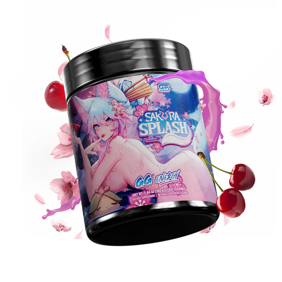 Gamersupps energy, sakura splash, tub,  product front with berries