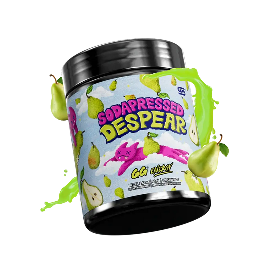 Gamersupps energy, Sodapressed despear, tub,  product front with fruits