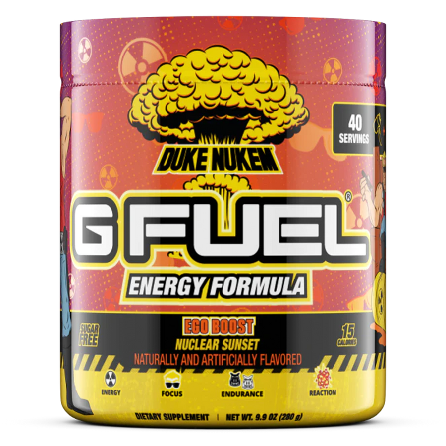 G FUEL energy, Ego Boost, Duke Nukem, tub,  product front