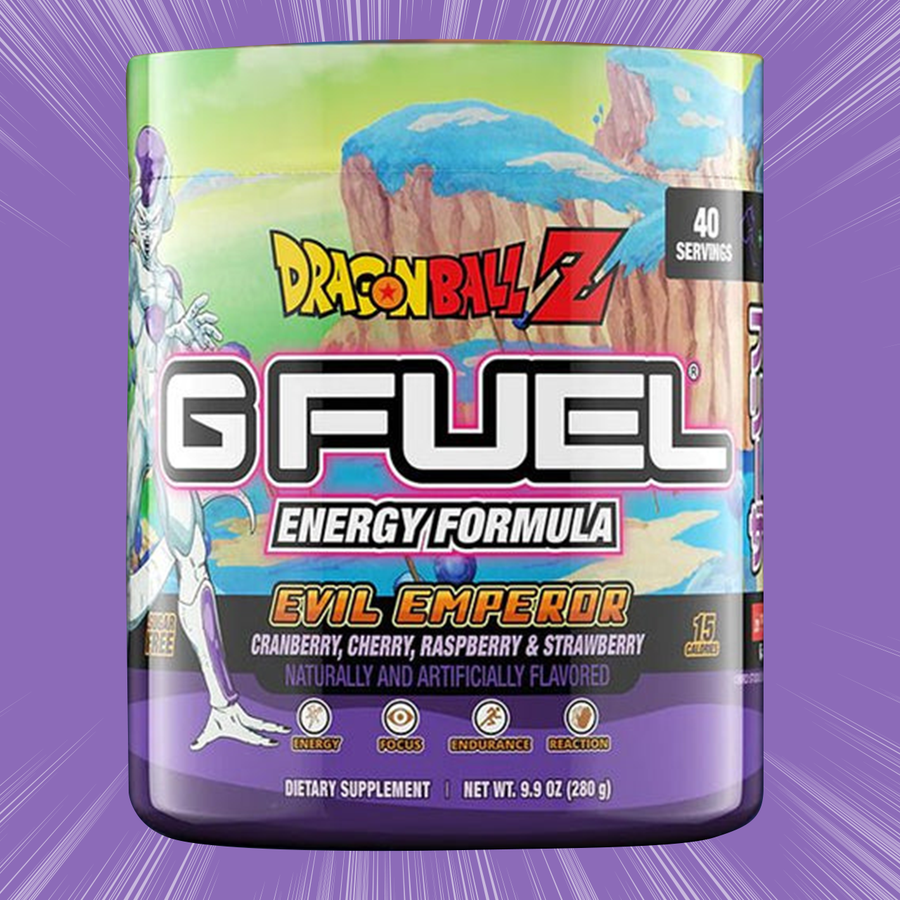 G FUEL energy, Evil emperor, Dragonball Z, tub,  product front with pink background