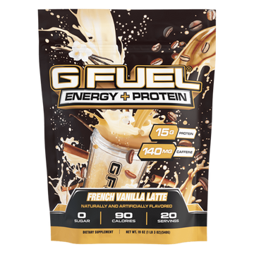 G FUEL Energy and protein powder, French Vanilla Latte flavour, product front