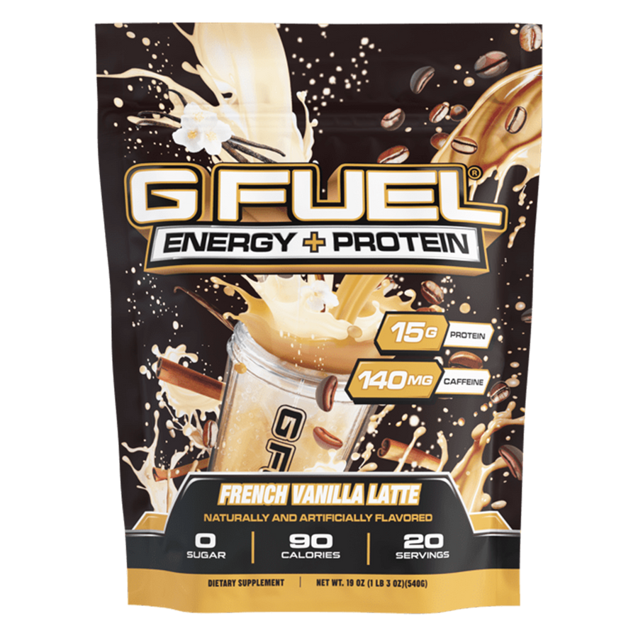 G FUEL Energy and protein powder, French Vanilla Latte flavour, product front