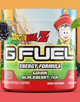 G FUEL energy, Gohan Blackberry Tea, Dragonball Z, tub,  product front with blackberries