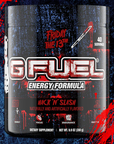 G FUEL energy, Hack 'n' slash, Halloween, tub,  product front with cool matching halloween background