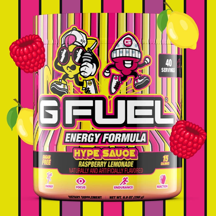 G FUEL energy, Hype Sauce, tub,  product front with fruits and berries