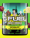 G FUEL energy, Immuno fluid, Cyberpunk, tub,  product front with fruits and matching background colors