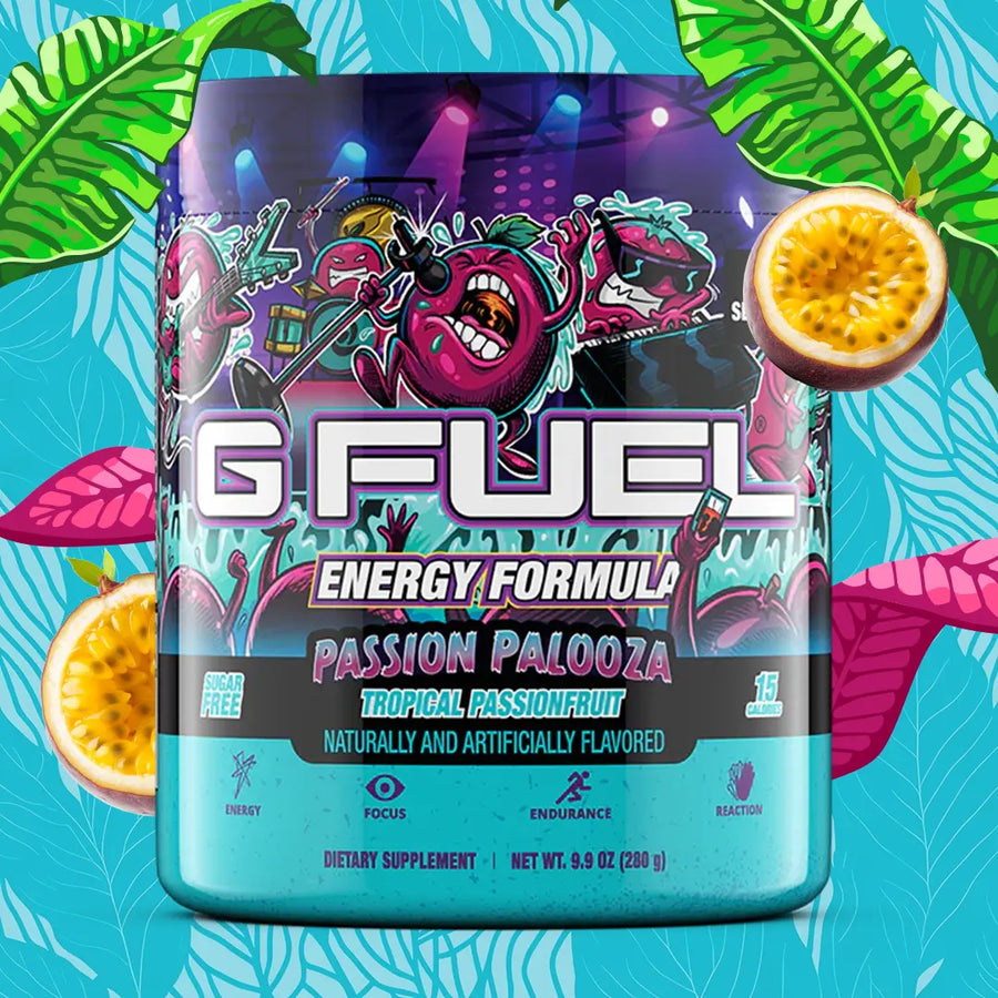 G FUEL energy, Passion Palooza, tub,  product front with matching background