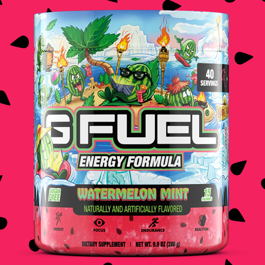 G FUEL Energy, Watermelon mint, tub, product front with matching background