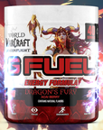 G FUEL energy, Dragon's fury, tub,  product front with lightning background