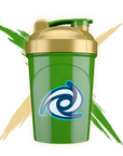 G FUEL shaker, 473 ml, Gilded green, product backside with a cool background