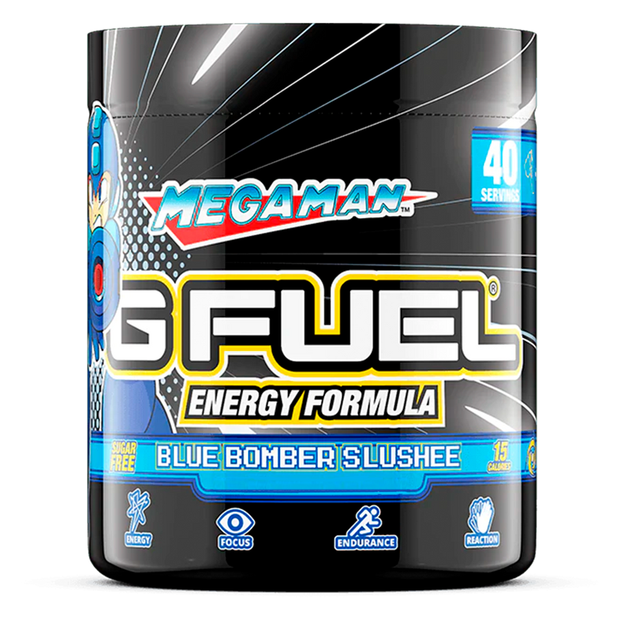 G FUEL energy, Mega man, blue bomber slushee, tub,  product front