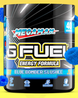 G FUEL energy, Mega man, blue bomber slushee, tub,  product front with berries, blue raspberry