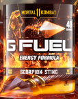 G FUEL Energy, Scorpion sting, Mortal Kombat, tub,  product front with matching background