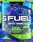 G FUEL Energy, Sour blue chug rug, tub,  product front with matching background and berries, blue raspberry