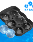 6 cavity ice cube tray, 3D ice cube balls, product front with a cool background